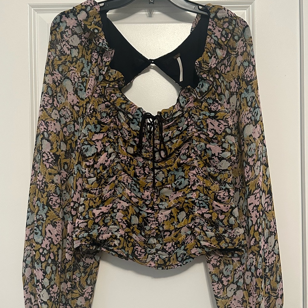 Free People Multicolor Floral Ruffle Blouse